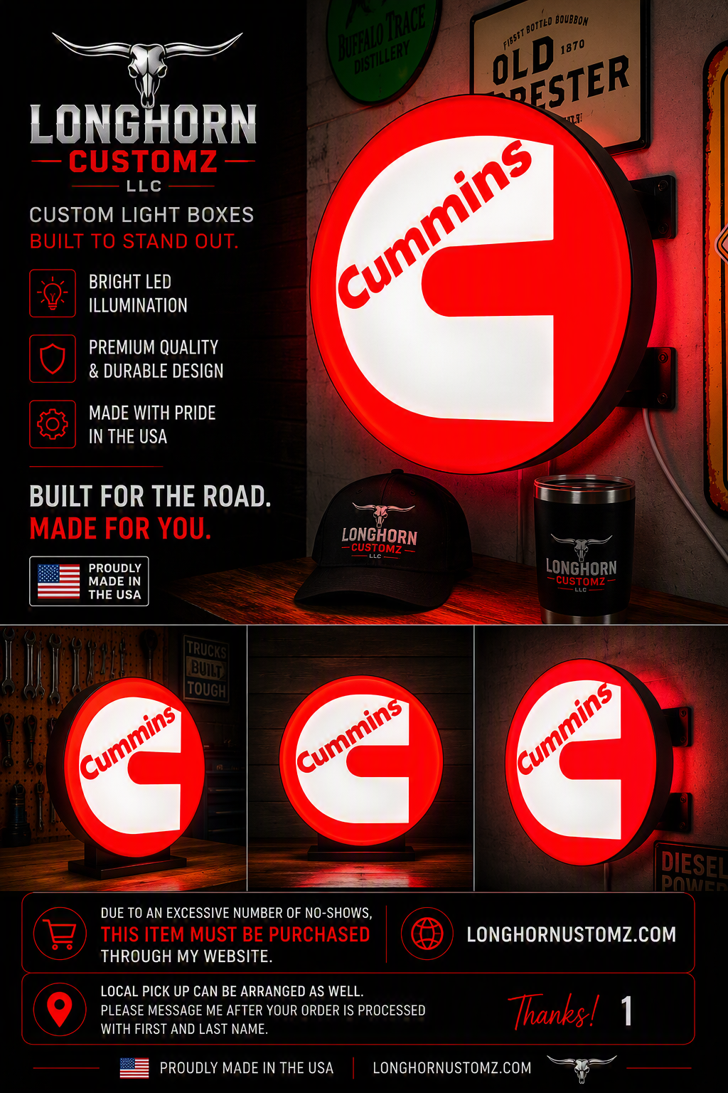 Pub Style Wall Mounted Cummins Logo Light box