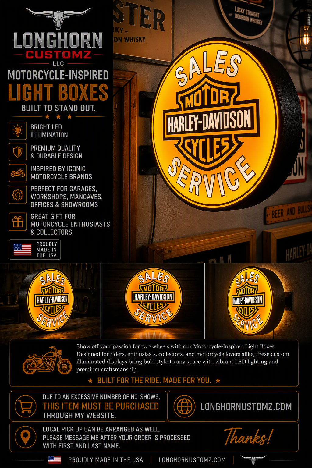 Pub Style Harley Davidson Light Box