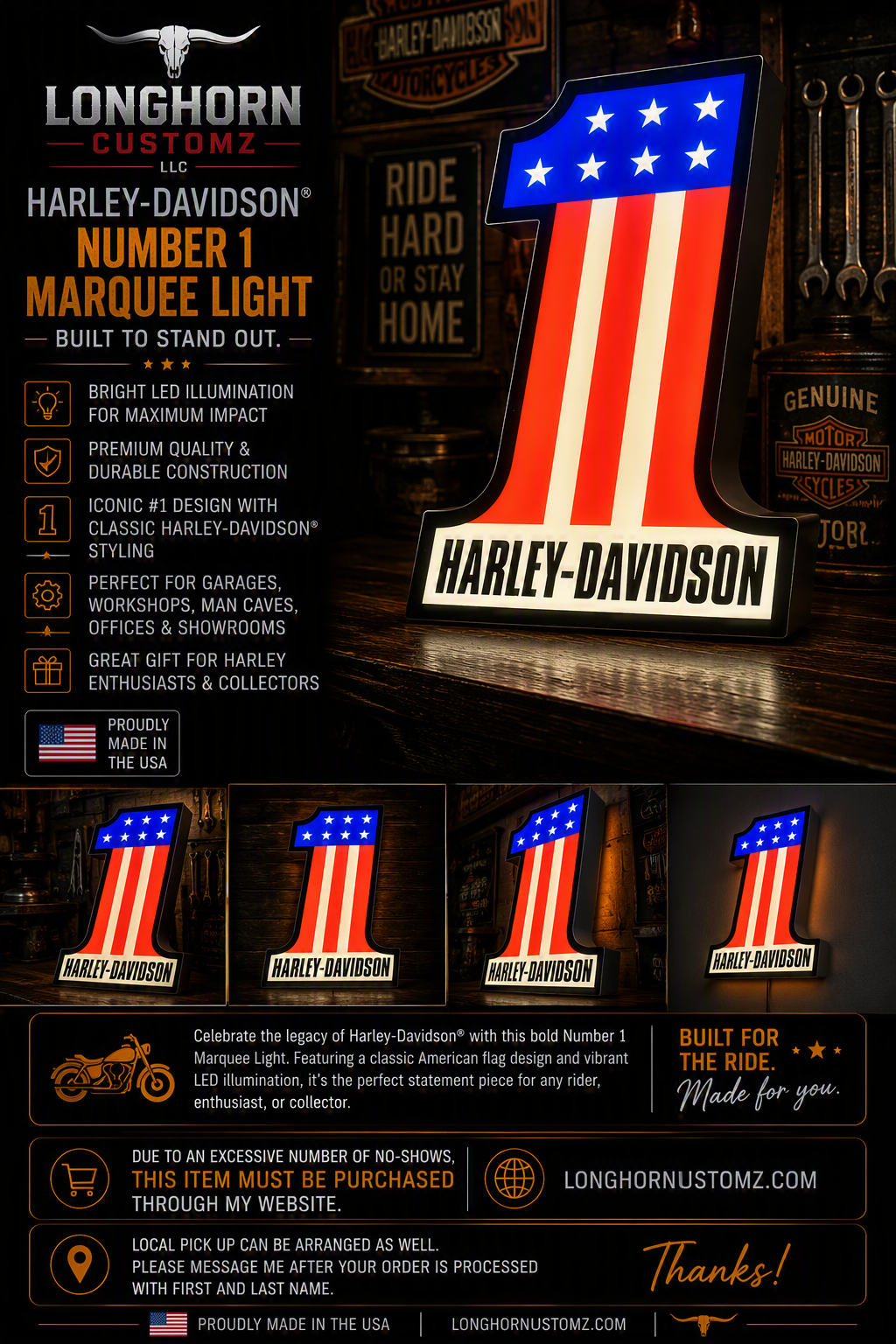 Harley Davidson "1" Logo Light box